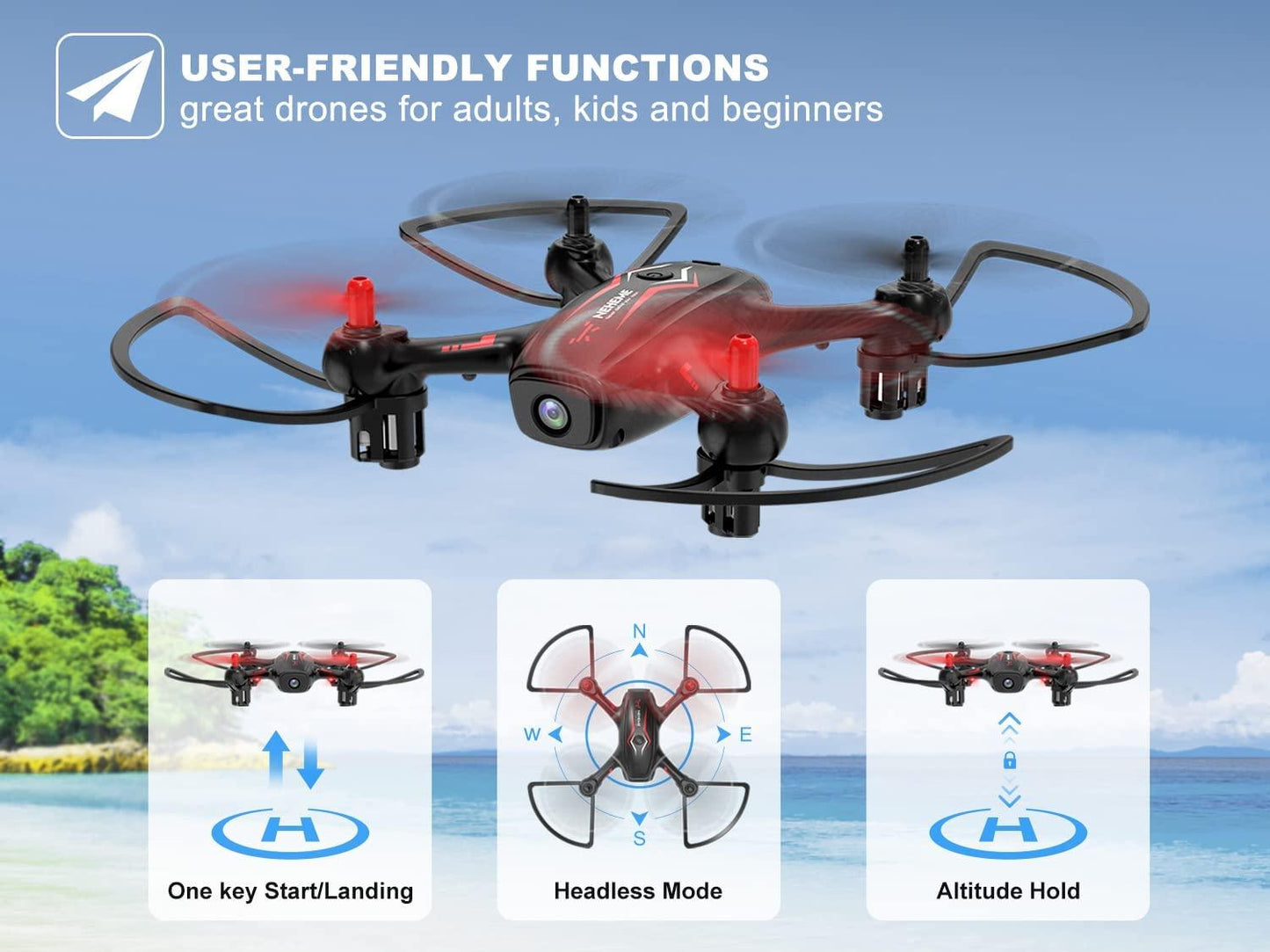 NEHEME NH530 Drones with Camera for Adults Kids, FPV Drone with 720P HD  Camera, RC Quadcopter for Beginners with Gravity Sensor, Headless Mode, One  Key Return/Take Off/Landing, Drone with 2 Batteries 