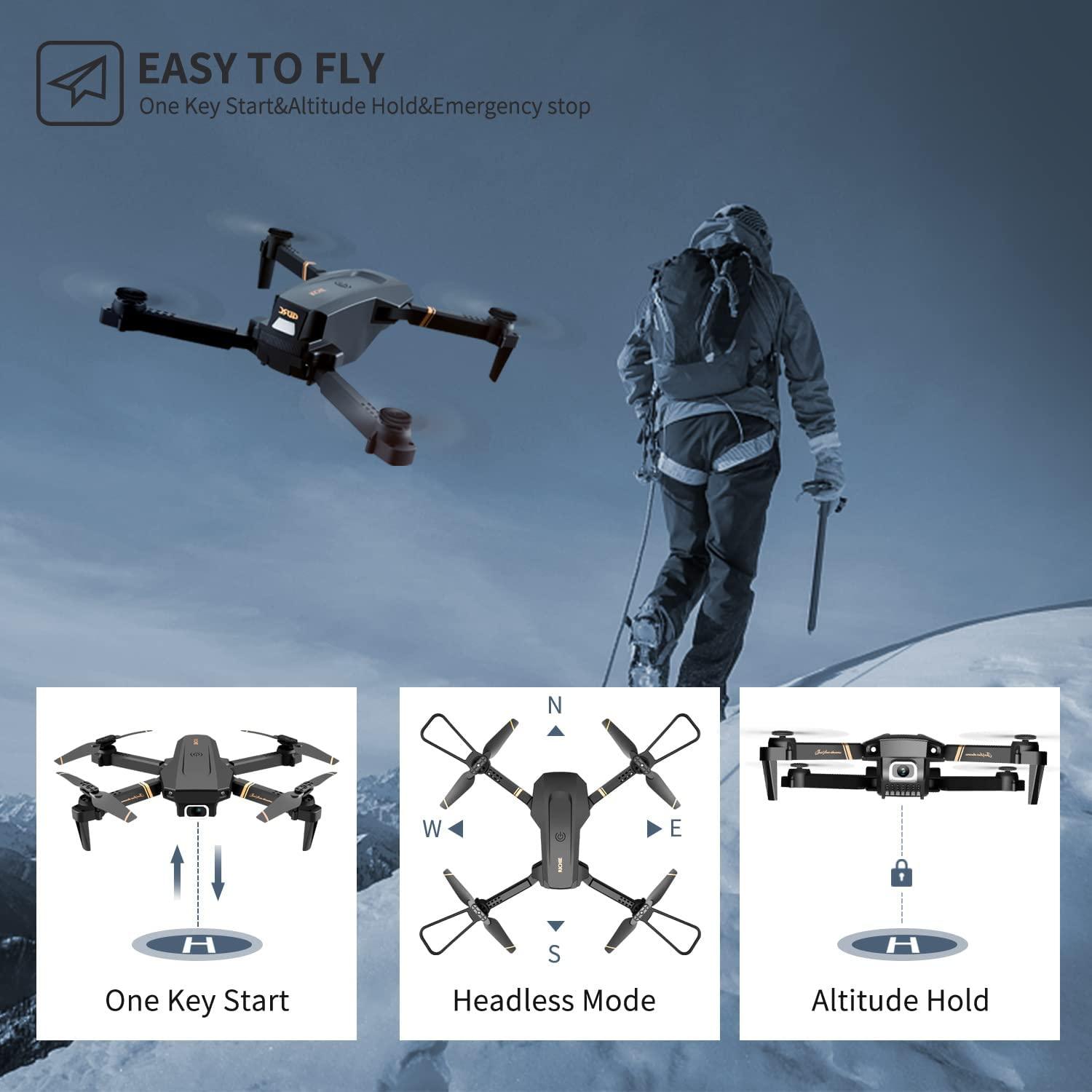 Drone avec caméra 4K, drone double caméra suivi de vol, capteur de gravité,  geste, photo, maintien d'altitude, mode 'headless', quadrirotor  télécommandé pour adultes et enfants : : Jeux et Jouets