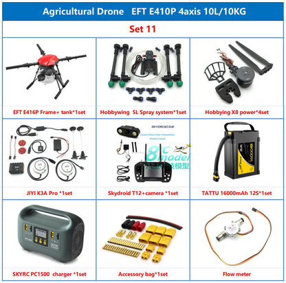EFT E410P 10L Agriculture Drone, Compact agriculture drone kit with water tank, motors, and accessories for precision farming.