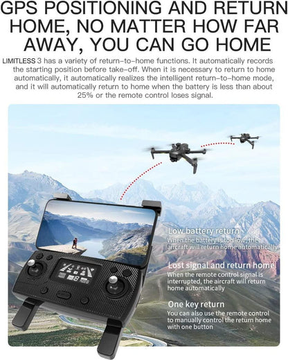 Drone X Pro LIMITLESS 4 - GPS 4K HD UHD Camera Drone for Adults with EVO Obstacle Avoidance, 3-Axis Gimbal, Auto Return Home, Follow Me, Long Flight Time, Long Control Range, 5G WiFi FPV Live Video, EIS, Superior Stabilization Professional Camera Drone - RCDrone