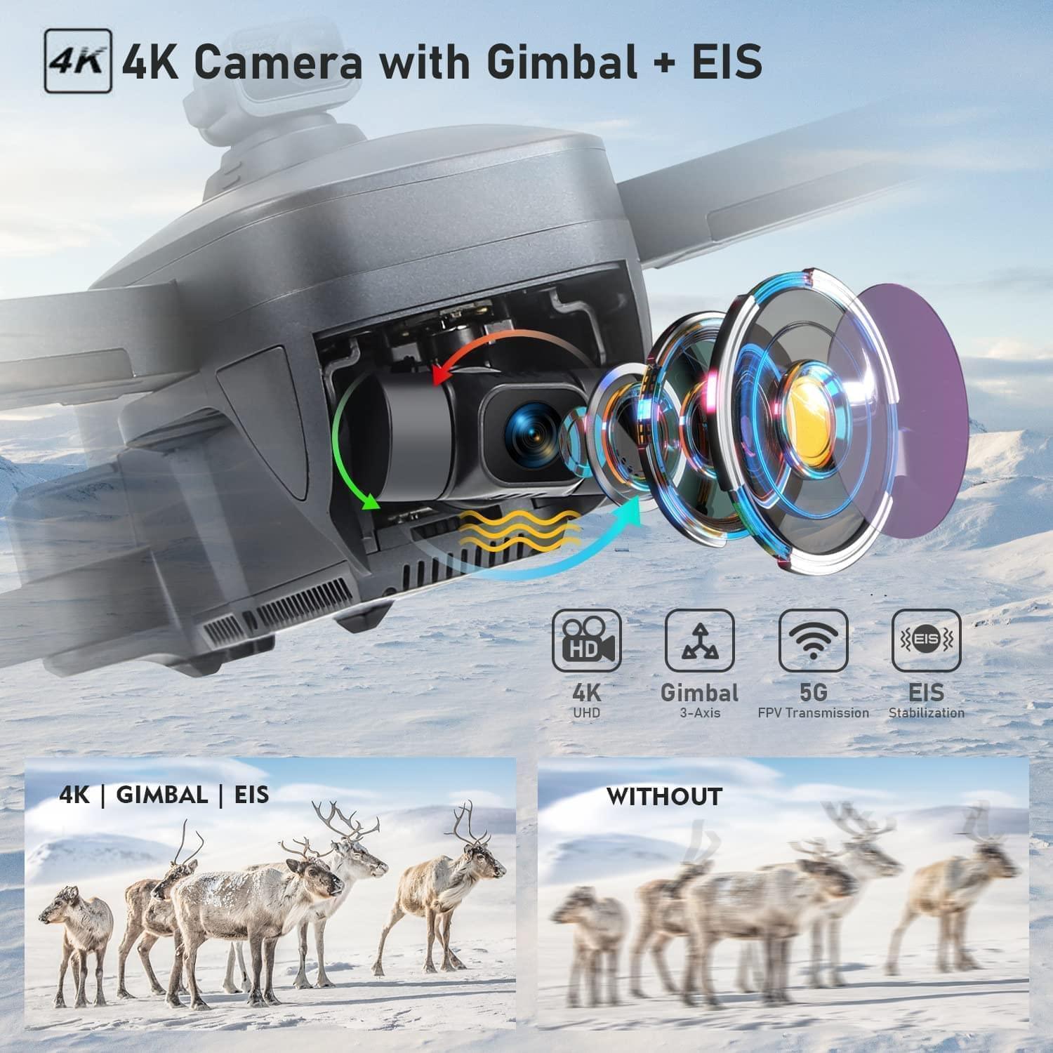 GPS Drone with Camera 4K,3-axis Gimbal, FPV Quadcopter for Adults ,  Brushless Motor, 60 Mins Flight Time, Support TF Card,5GHz WiFi  Transmission