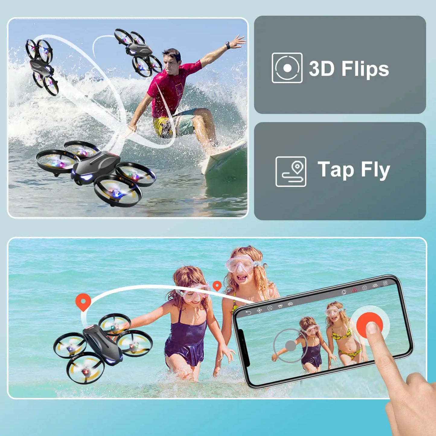 4DRC V16 Drone - with Camera for Kids,1080P FPV Camera Mini RC Quadcopter Beginners Toy with 7 Colors LED Lights,3D Flips,Gesture Selfie,Headless Mode,Altitude Hold,Boys Girls Birthday Gifts - RCDrone