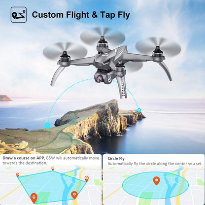 SANROCK B5W GPS Drones - with 4K HD UHD Camera for Adults Kids Beginners, Quadcopter with Brushless Motor, 5GHz FPV Transmission, Auto Return Home, Long Range Control Range Professional Camera Drone - RCDrone