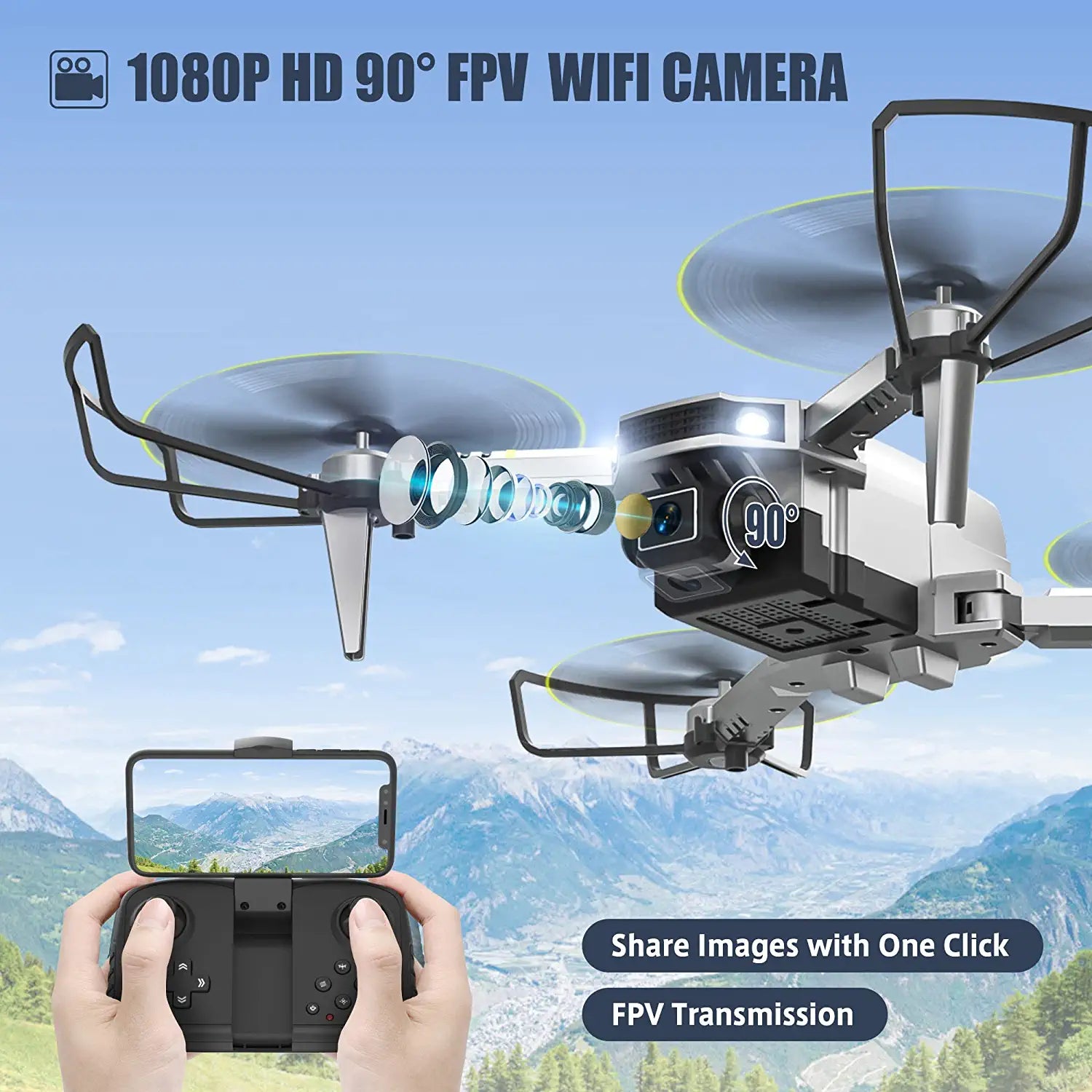 Mini dron con cámara para niños – Drones FPV HD 1080P, control remoto,  juguetes geniales, regalos para niños y niñas con controlador de pantalla  LED