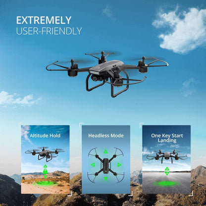 DEERC D50 Drone - with Camera for Adults 2K Ultra HD FPV Live Video 120° Wide Angle, Altitude Hold, Headless Mode, Gesture Selfie, Waypoints Functions RC Quadcopter with 2 Batteries and Backpack - RCDrone