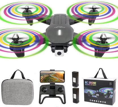 NiGHT LiONS TECH RC Drones for Kids Adults beginner with Camera 1080P,WiFi FPV Remote Control Quadcopter with RGB LED Lights,Optical flow,3D Flip,Headless Mode,One Key Start Mode,2 Battery - RCDrone