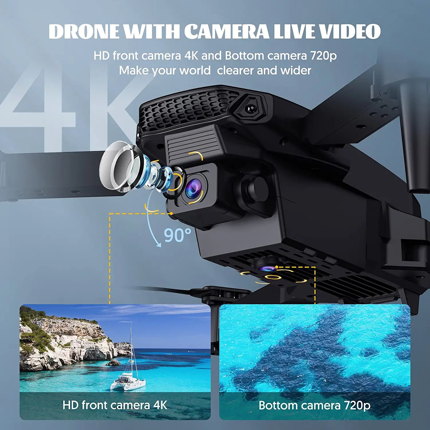 Drone avec caméra pour adultes et enfants, WiFi Dual 4K HD Camera