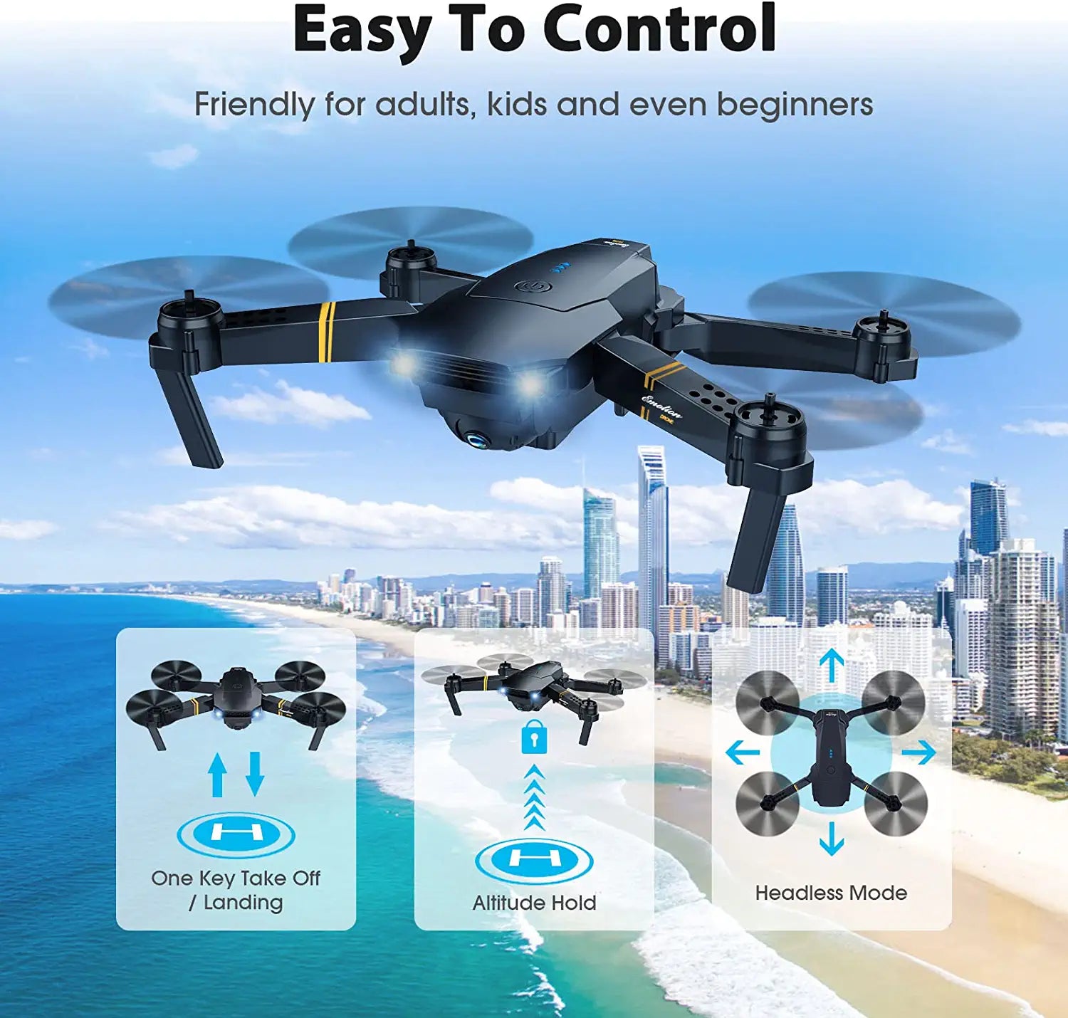 MOCVOO F62 Drones - with Camera for Adults Kids, Foldable RC Quadcopter, Helicopter Toys, 1080P FPV Video Drone for Beginners, 2 Batteries, Carrying Case, One Key Start, Altitude Hold,Headless Mode,3D Flips - RCDrone