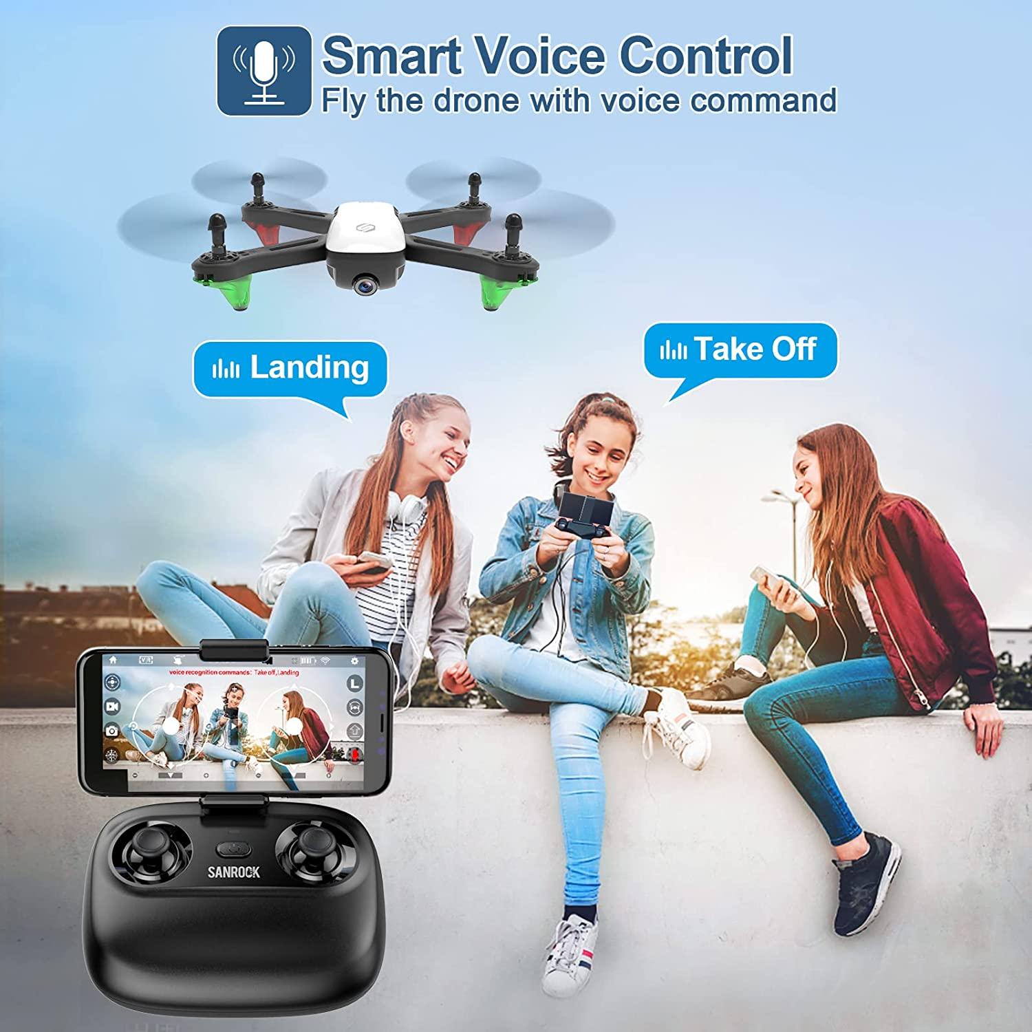 SANROCK U52 Drone - with 1080P HD Camera for Adults Kids, WiFi Live Video FPV Drones RC Quadcopters for Beginners, Gesture Control, Gravity Sensor, Altitude Hold, 3D Flip, Custom Route, One Key Backward - RCDrone