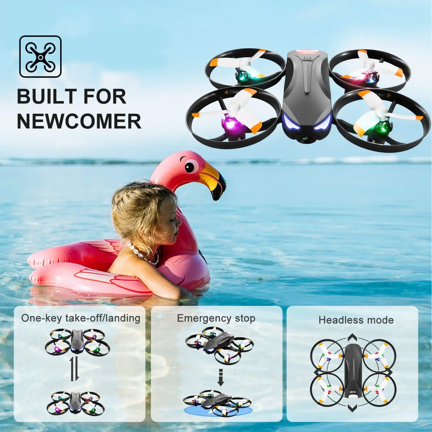 4DRC V16 Drone - with Camera for Kids,1080P FPV Camera Mini RC Quadcopter Beginners Toy with 7 Colors LED Lights,3D Flips,Gesture Selfie,Headless Mode,Altitude Hold,Boys Girls Birthday Gifts - RCDrone