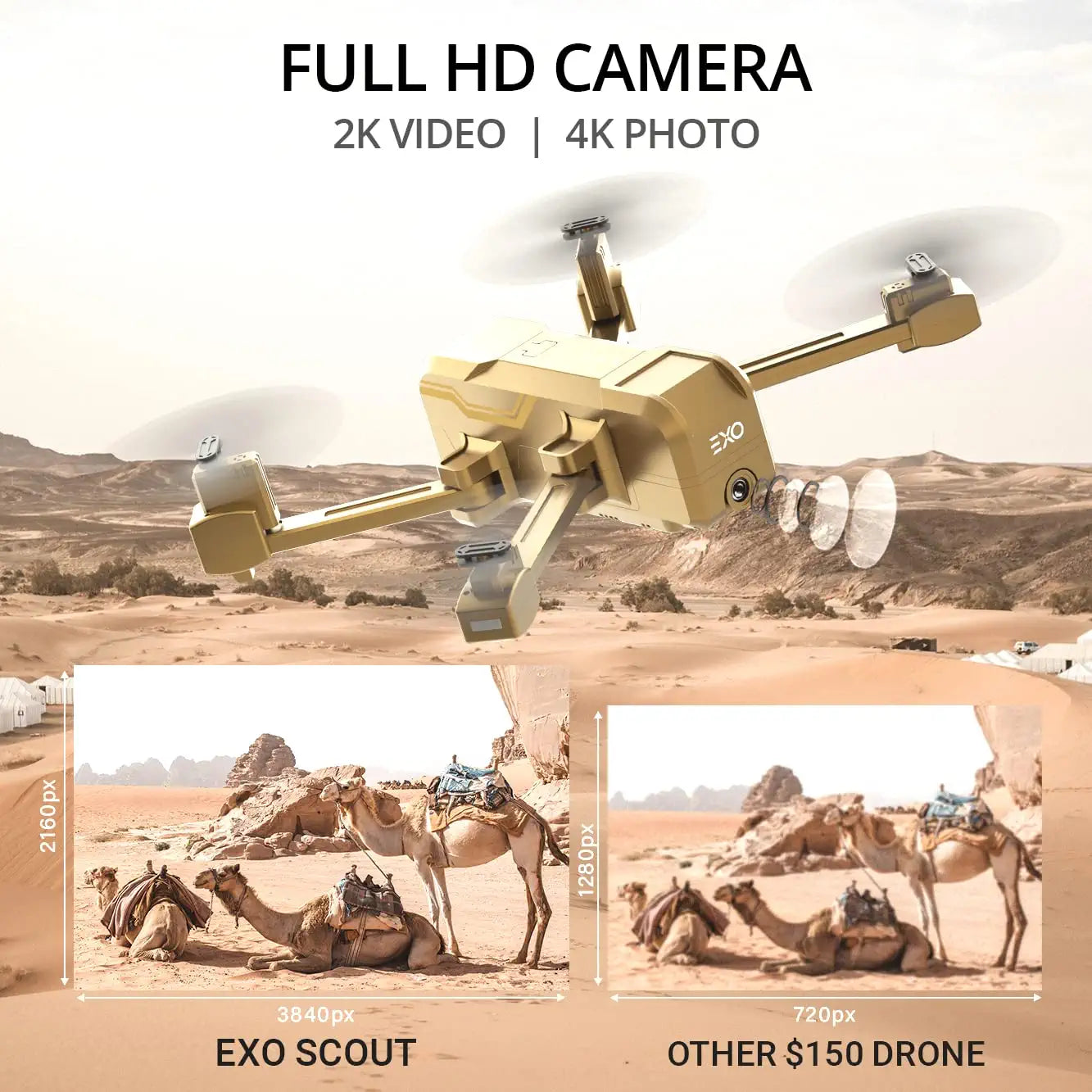 EXO Scout Drone - with Camera for Adults or Kids. Drone Kit with 2 Batteries, Free Carry Case. HD 1080p Video, 3 Speeds, Auto Take-Off/Land, Intelligent AI Modes Professional Camera Drone - RCDrone