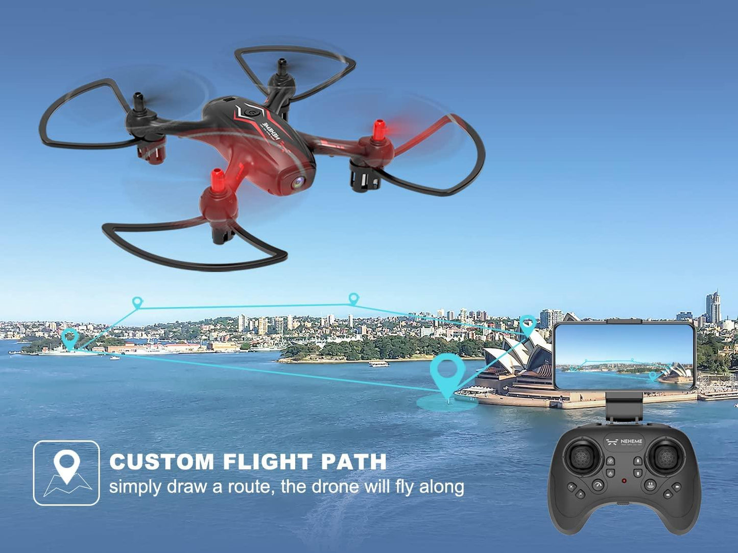 NEHEME NH530 Drones - With Camera for Adults Kids, FPV Drone with 1080P HD Camera , RC Quadcopter for Beginners with Gravity Sensor, Headless Mode, One Key Return/Take Off/Landing, Drone with 2 Batteries - RCDrone