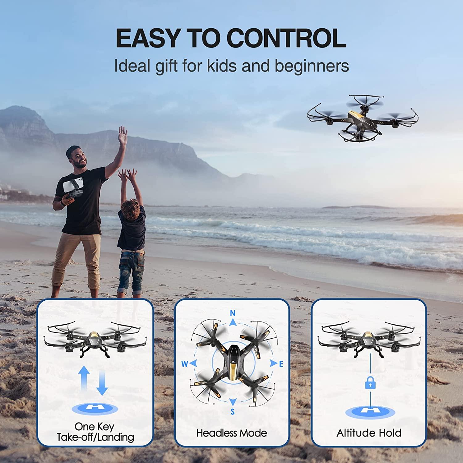 Drones for Adults/Kids/Beginners-ATTOP Larger popular 1080P FPV Drone with Black