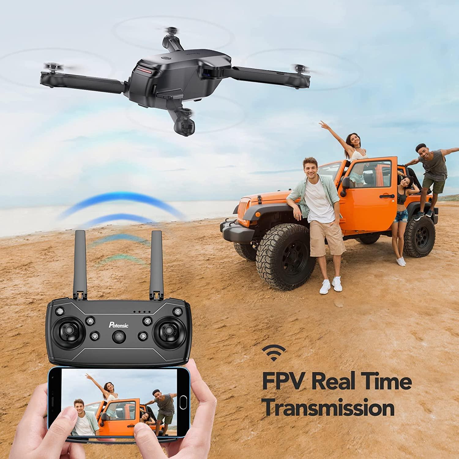 Potensic P4 Foldable Drone - with Camera for Adults Beginners, FPV 1080P HD WiFi Remote Control Quadcopter with 40 Mins 2 Batteries, Altitude Hold, Gravity Control, Trajectory Flight, Headless Mode - RCDrone