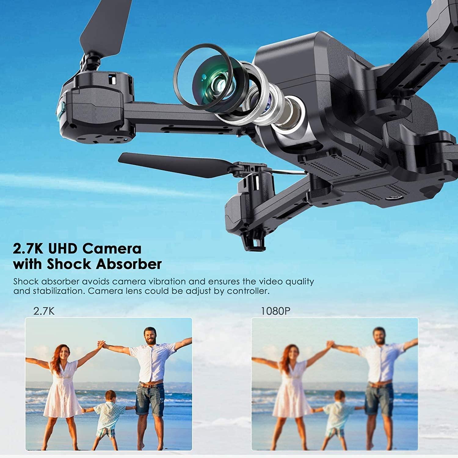 SANROCK X103W Drone - 2.7K UHD FPV Camera for Adults Kids, Live Video with 120° Wide Angle 90° Adjustable RC Quadcopter, Gesture Control, Altitude Hold, Route Mode, Headless Mode, Gravity Sensor - RCDrone