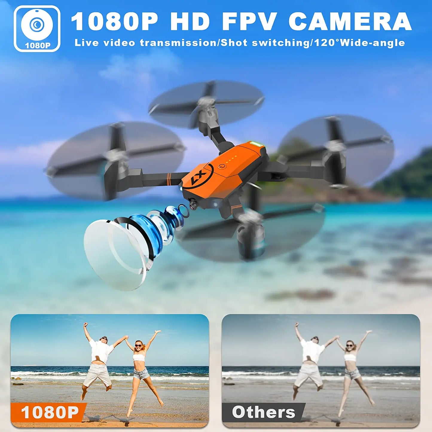 ORKNELY X-PACK7 Drone with Camera for Adults - WiFi 1080P HD Camera FPV RC Quadcopter Kids Toys Gifts for Beginner with Gravity Sensor - RCDrone