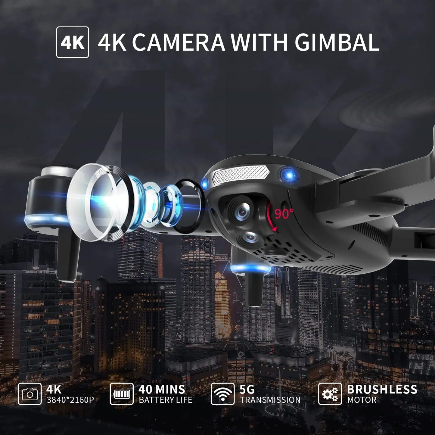 LOPOM JX02 GPS Drone - with 4K HD Camera for Adults Begineer, 40mins Flight Time Auto Return Follow Me 3 Speeds Professional Camera Drone - RCDrone