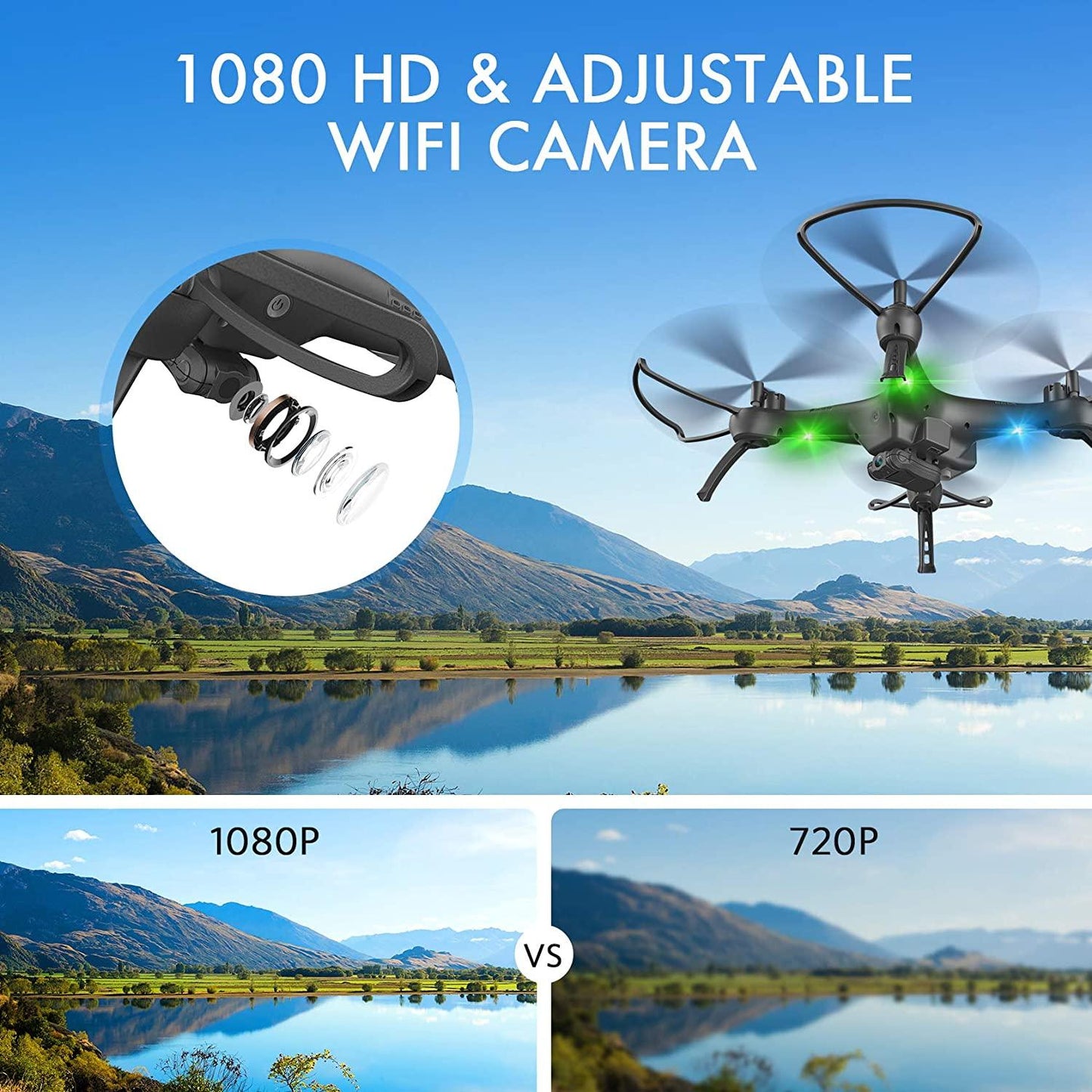 ATTOP W10 Drone - 1080P HD Drones for Adults, 120° Wide-Angle Kids Drone, Safe Design & Easy to Control with Remote/APP/Voice, 18 Mins Flight Time - RCDrone