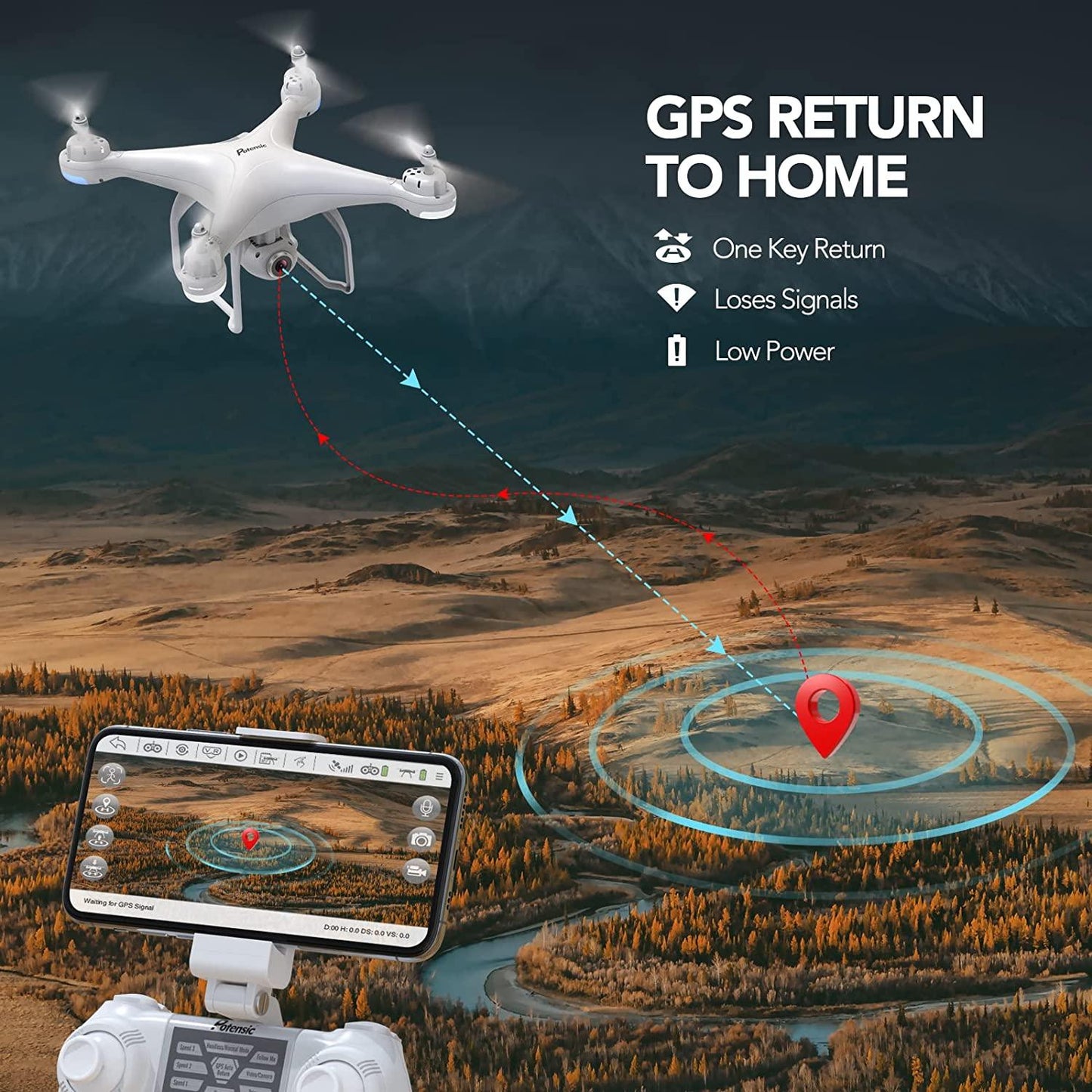 Potensic T25 Drone - with Camera for Adults, 2K GPS FPV Camera Drone with Backpack, 3 Batteries, Auto Return Home, Follow Me, Waypoint Fly, Altitude Hold, 2023 Upgraded Professional Camera Drone - RCDrone