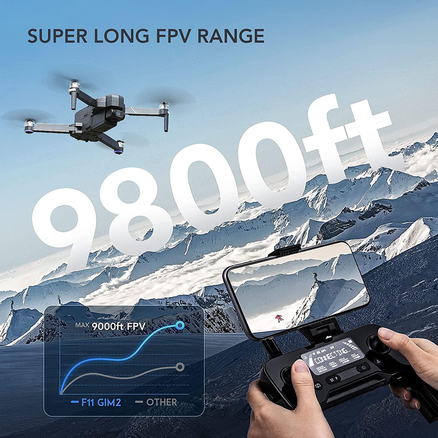 Ruko F11 GIM2 Drone - 4K HD Camera for Adults, 9800ft Video Transmission, 3-Axis Gimbal (2-Axis + EIS Anti-shake）Quadcopter with 2 Batteries, Brushless Motor Level 6 Wind Resistance GPS drone Professional Camera Drone - RCDrone