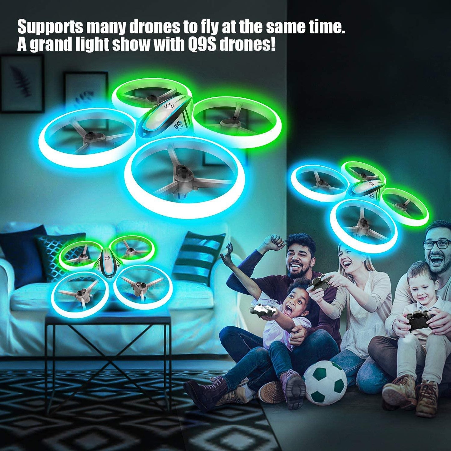HASAKEE Q9s Drone - for Kids,RC Drone with Altitude Hold and Headless Mode,Quadcopter with Blue&Green Light,Propeller Full Protect,2 Batteries and Remote Control,Easy to fly Kids Gifts Toys for Boys and Girls - RCDrone