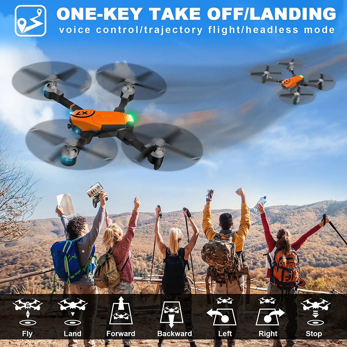 ORKNELY X-PACK7 Drone with Camera for Adults - WiFi 1080P HD Camera FPV RC Quadcopter Kids Toys Gifts for Beginner with Gravity Sensor - RCDrone