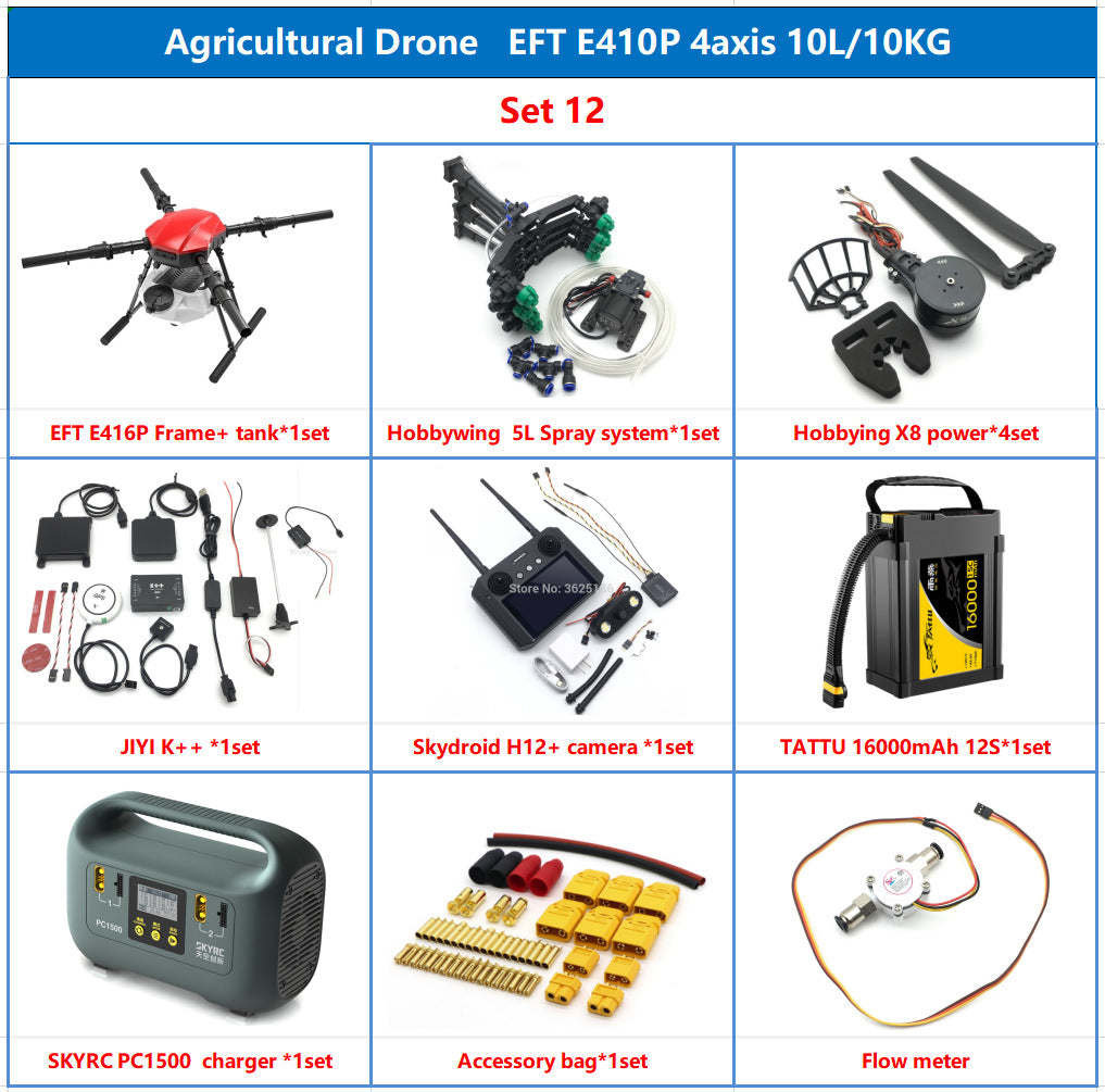 EFT E410P 10L Agriculture Drone, Agriculture drone kit with camera and accessories for farming use.