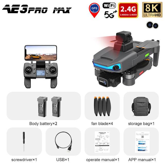 AE3 Pro Max Drone - 8K HD Dual Camera 6Axis EIS Gimbal 5G Wifi GPS FPV Folding RC Drones Quadcopter Professional Camera Drone - RCDrone