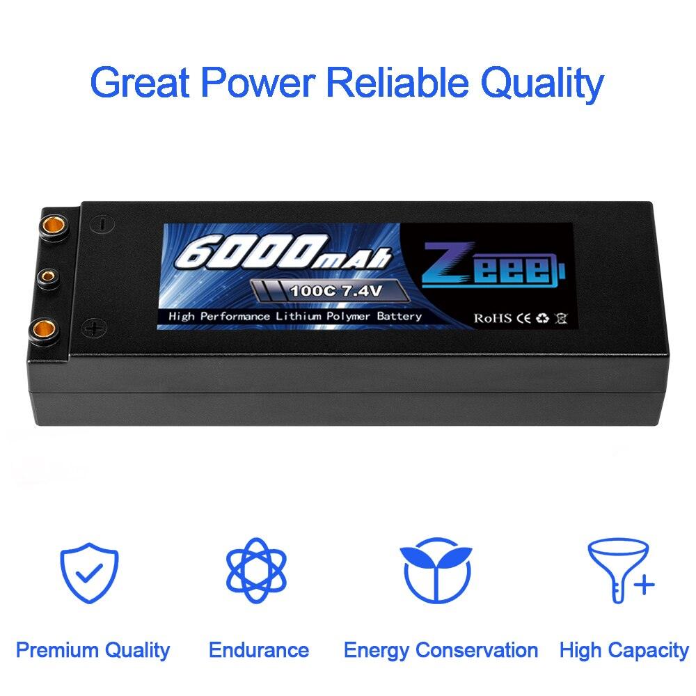 Zeee Lipo Battery 6000mAh 7.4V 100C 2S Lipo RC Car Battery with Deans T Plug 2S RC Lipo Battery for Car Boat Truck Truggy Buggy FPV Drone Battery - RCDrone