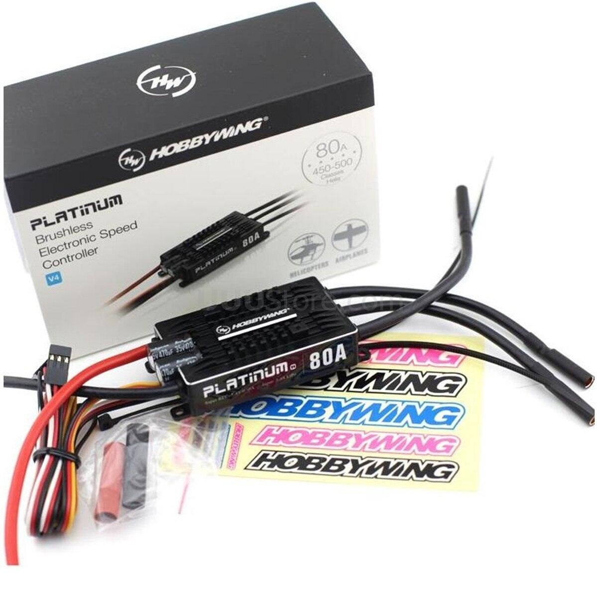 HobbyWing Platinum 80A V4  ESC, ESC for 3S-6S BEC, 5-8V and 10A in 450L-500 class helicopters.