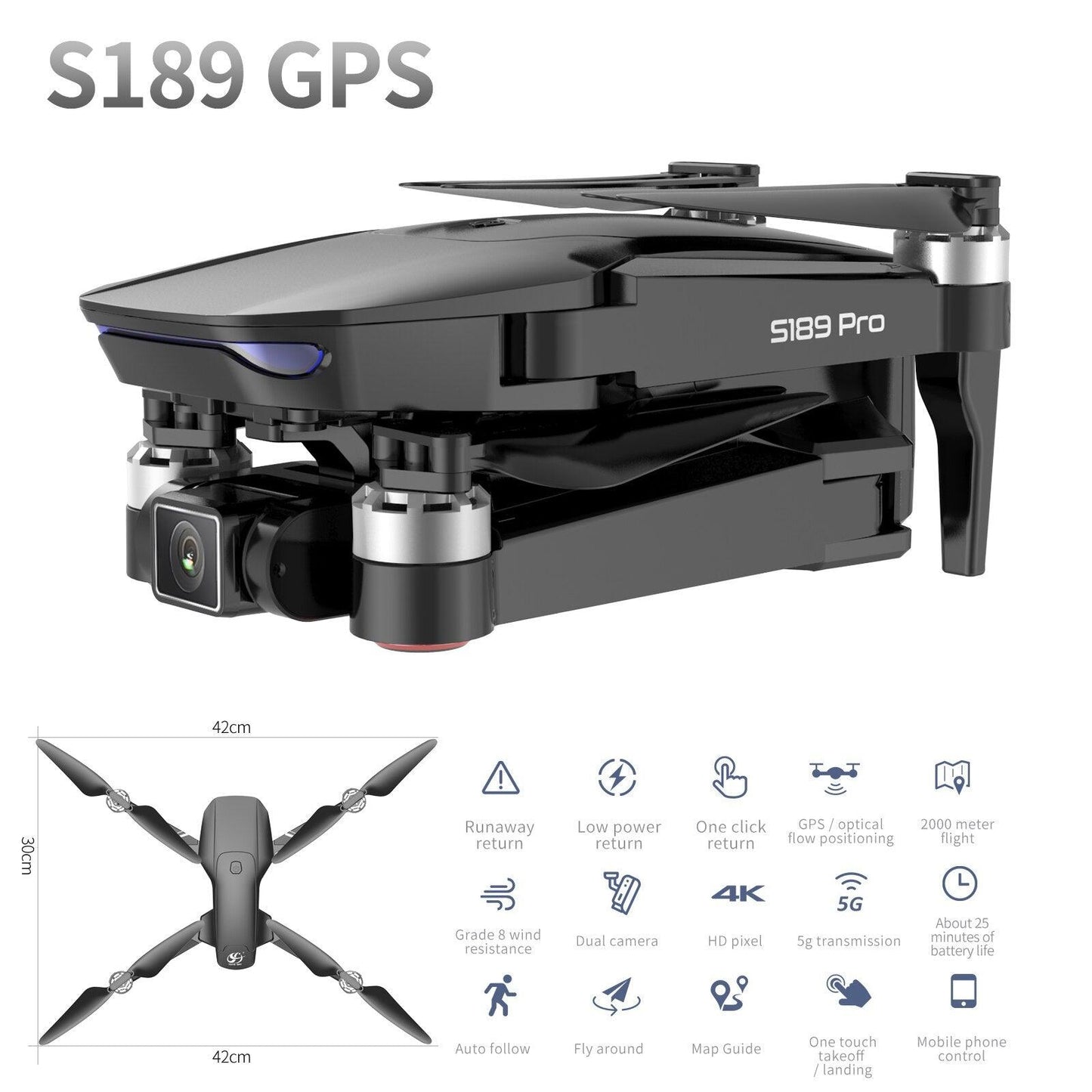 S189 Drone - GPS 6K HD Dual Camera 5G WIFI FPV Brushless Motor Foldable Quadcopter Helicopter Long Battery Life Gift Toy Professional Camera Drone - RCDrone