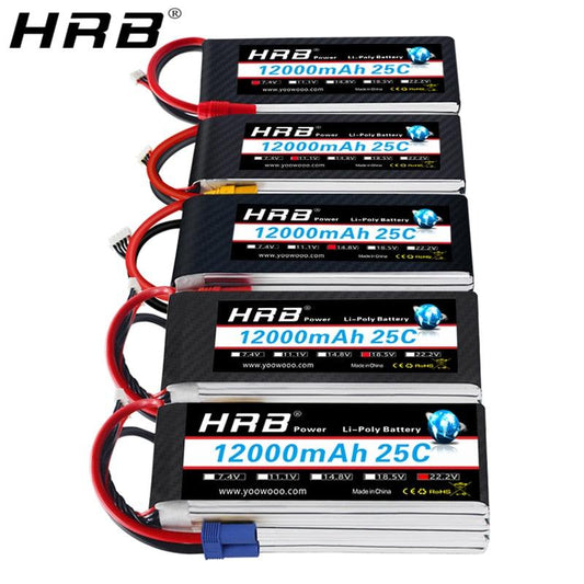 HRB Lipo Battery 12000mah 7.4V 11.1V - T Deans XT60 XT90 EC5 14.8V 18.5V 22.2V 2S 3S 4S 5S 6S 1S RC FPV Helicopter Airplane Parts - RCDrone