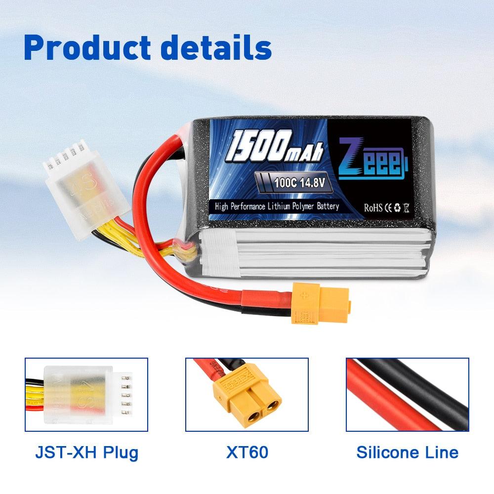 2units Zeee 4S 14.8V 1500mAh Battery - 100C Lipo Battery with XT60 Connector Softcase Lipo Battery for RC Car Truck Airplane FPV Drone Battery - RCDrone