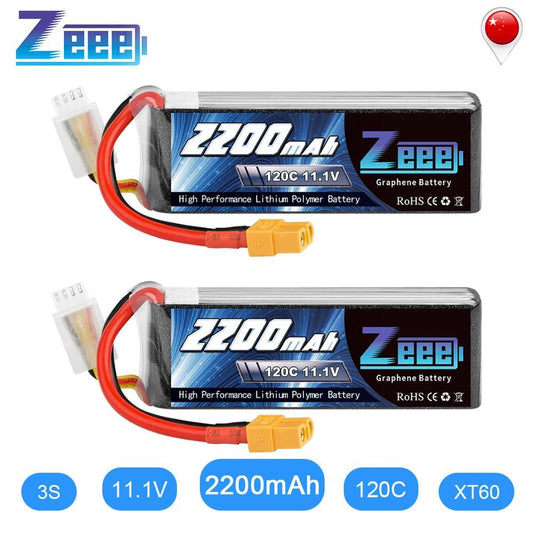 2units Zeee Lipo Battery 11.1V 3S 2200mAh - 120C RC Graphene Lipo Battery with XT60 Plug For FPV RC Helicopter Drone Boat Airplane - RCDrone