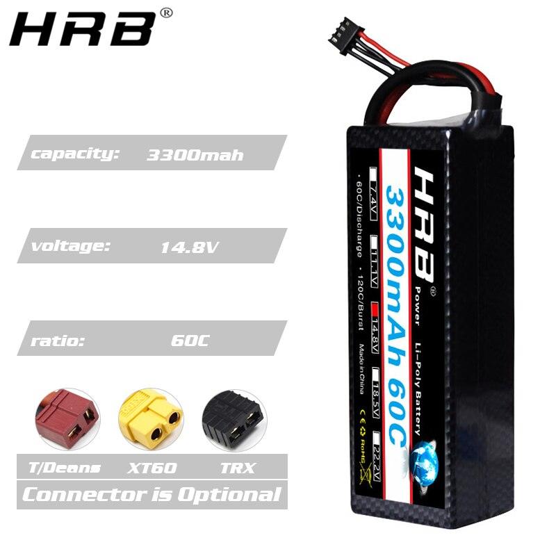 HRB 4S Lipo Battery XT60 3000mAh 14.8V 60C RC LiPo Battery Pack Compatible  with RC Car Truck Quadcopter Airplane Helicopter Boat (EC3/Deans/TR/Tamiya)