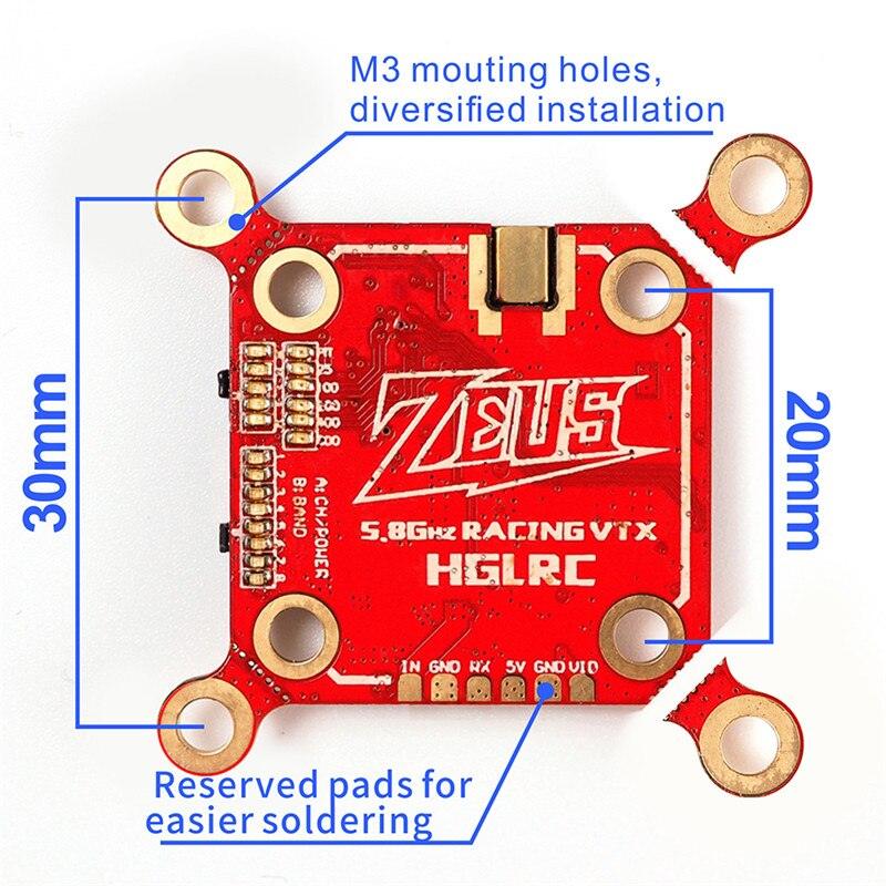HGLRC Zeus VTX Transmitter - 5.8G 40CH PIT/25/100/200/400/800mW Smart Mounting 20*20mm/30*30mm FPV Transmitter For FPV RC Drone Quadcopter - RCDrone