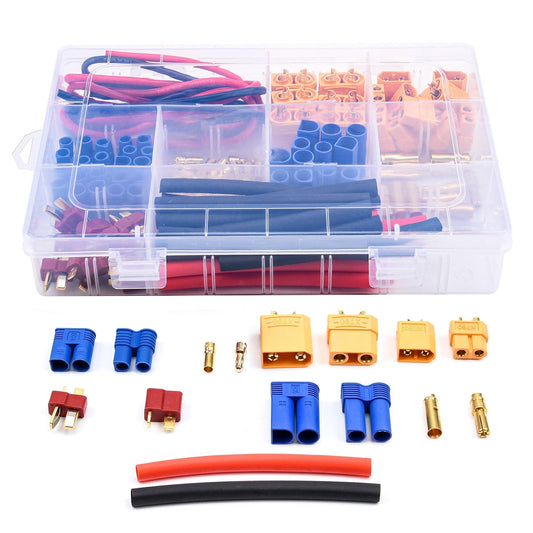 76pcs T-Plug / XT60 / XT90 / EC3 /EC5 Male &Female Plug Adapter Connectors Silicone Wire and Shrink Tubing Kit for RC Car /Frame - RCDrone