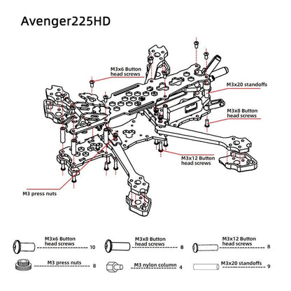 5-Inch FPV frame Kit - Avenger 225HD carbon fiber quadcopter fpv drone frame for Protection HD Digital System really cheap drones - RCDrone