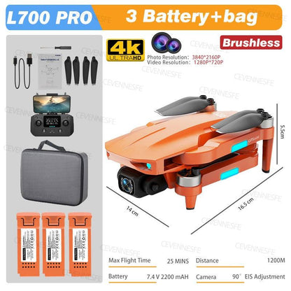 L700 PRO Drone - GPS FPV 1.2Km Drone 4K Professional Dual HD Camera Aerial Photography Brushless Motor Foldable Quadcopter Toys - RCDrone