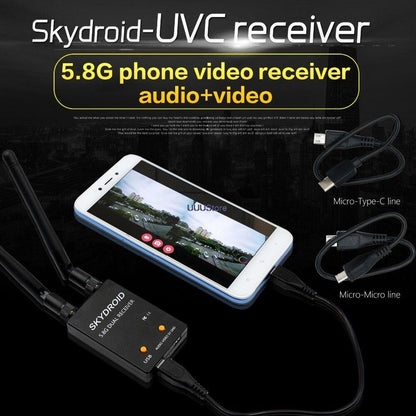 SKYDROID FPV Receiver - UVC Fuav Dual Antenna OTG 5.8G 150CH Full Channel FPV Receiver W/Audio For Android Smartphone Support transmitter - RCDrone