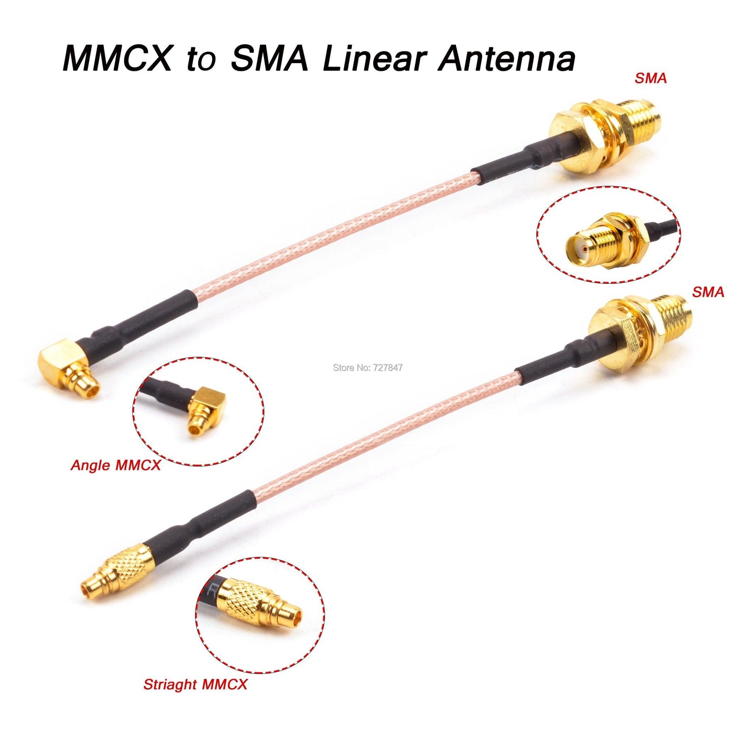5.8GHz 2.15dBi VTX MMCX Angel / Striaght to SMA Female / RP-SMA Adpater Linear Antenna Flange Connector Cable for PFV RC Drone Parts - RCDrone