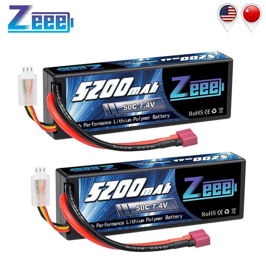 1/2units Zeee 5200mAh 7.4V 50C Lipo Batteries - for RC Car 2S RC Lipo Battery with T Plug For RC Drone Car Truck Helicopter Boat FPV Battery - RCDrone