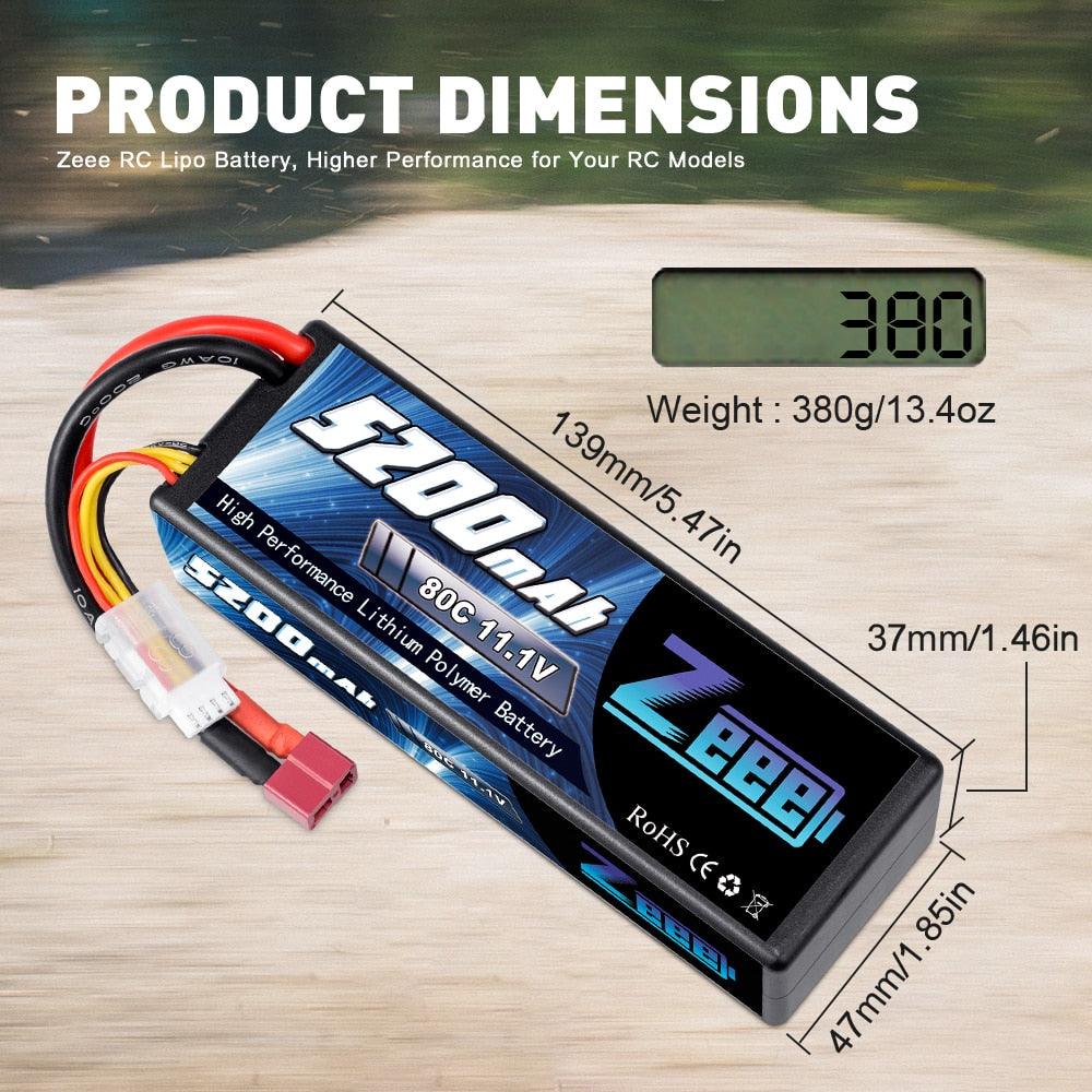 Zeee 11.1V 80C 5200mAh 3S Lipo Battery with Deans Plug Hardcase Battery for RC Car Boat Truck Helicopter Airplane Racing Models FPV Drone Battery - RCDrone