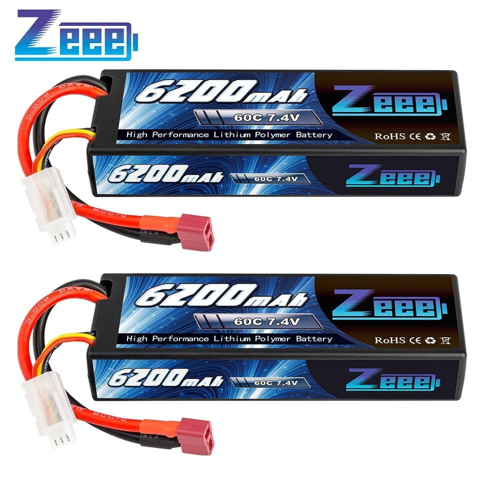 1/2units Zeee 7.4V 60C 6200mAh Lipo Battery - with Deans Plug 2S Hardcase RC Lipo Battery for RC Car Truck Vehicles Truggy Boat - RCDrone