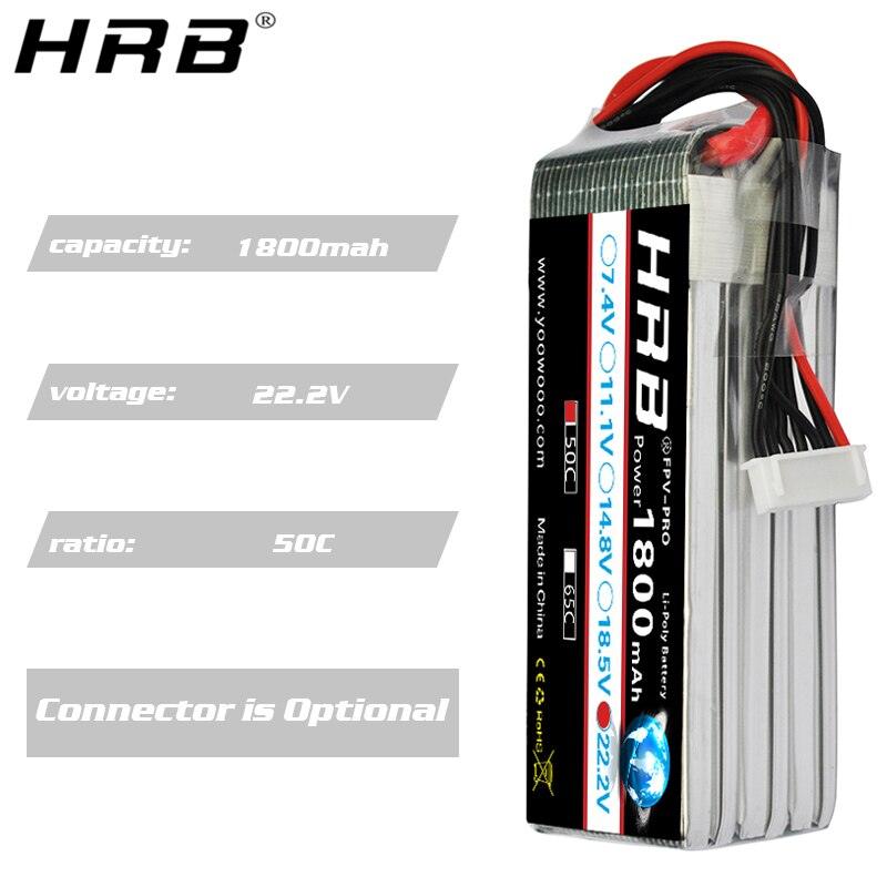 HRB 6S 22.2V Lipo Battery 1800mah - XT60 T Deans XT90 EC5 50C For MultiCopter FPV Racing Airplanes Buggy Car Boat RC Parts Hot - RCDrone