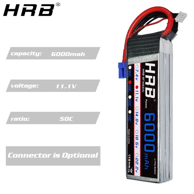 HRB Lipo 3S Battery 11.1V 6000mAh - 50C XT60 XT90 XT90-S Deans T EC5 Female Helicopter Airplane Car Boat RC Parts - RCDrone