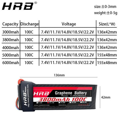 HRB Graphene 3S Lipo Battery - 11.1V 5000mah 6000mah 4000mah 3800mah 3000mah 2S 7.4V 4S 14.8V 5S 6S 22.2V RC Airplanes Parts XT60 - RCDrone