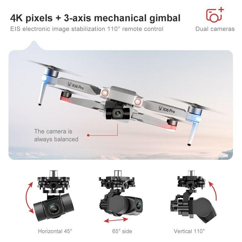 New RC Drone 106 Pro GPS 4K HD Dual Camera Three-Axis Anti-Shake Gimbal 5G WIFI FPV Brushless Motor Foldable Quadcopter Gift Toy Professional Camera Drone - RCDrone