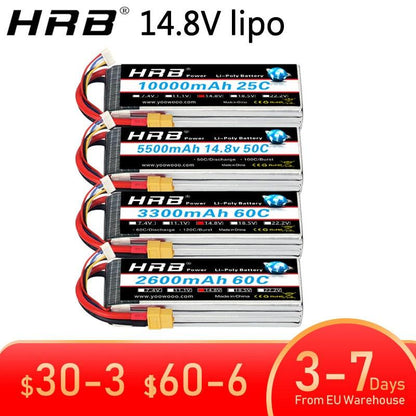 HRB Lipo Battery 4S 14.8V - 5000mah 6000mah 2200mah 1500 1800 2600 3000 3300mah 4000mah 10000mah 12000mah 22000mah XT60 RC Parts for FPV Drone Airplane Helicopters Car Toys - RCDrone