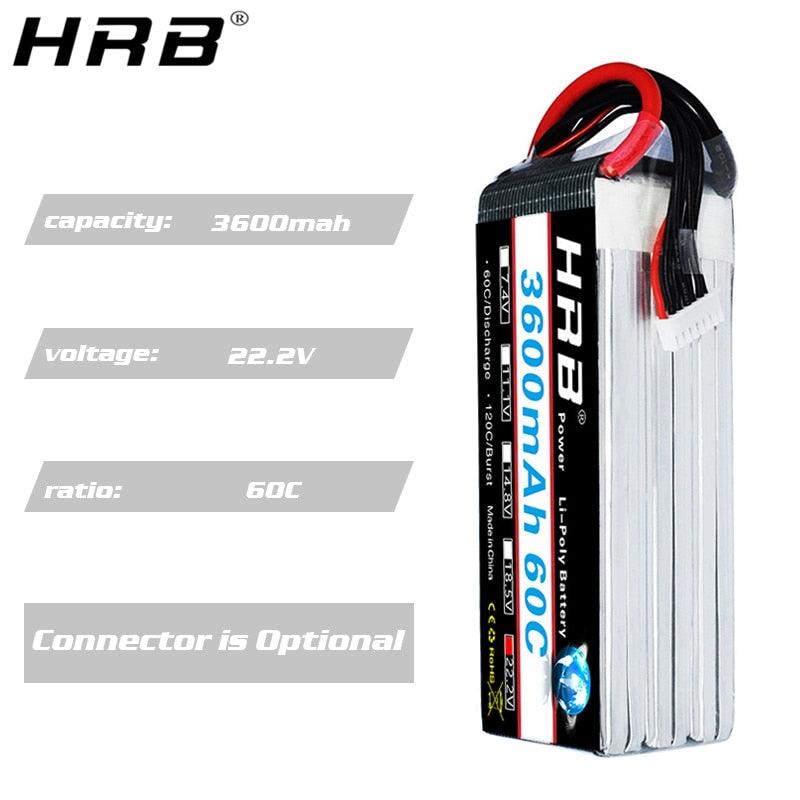 HRB 6S 22.2V Lipo Battery - 3600mah XT60 T Deans EC5 XT90 XT90-S AS150 Female RC Helicopter FPV Airplanes Car Truck Boat Parts 60C - RCDrone